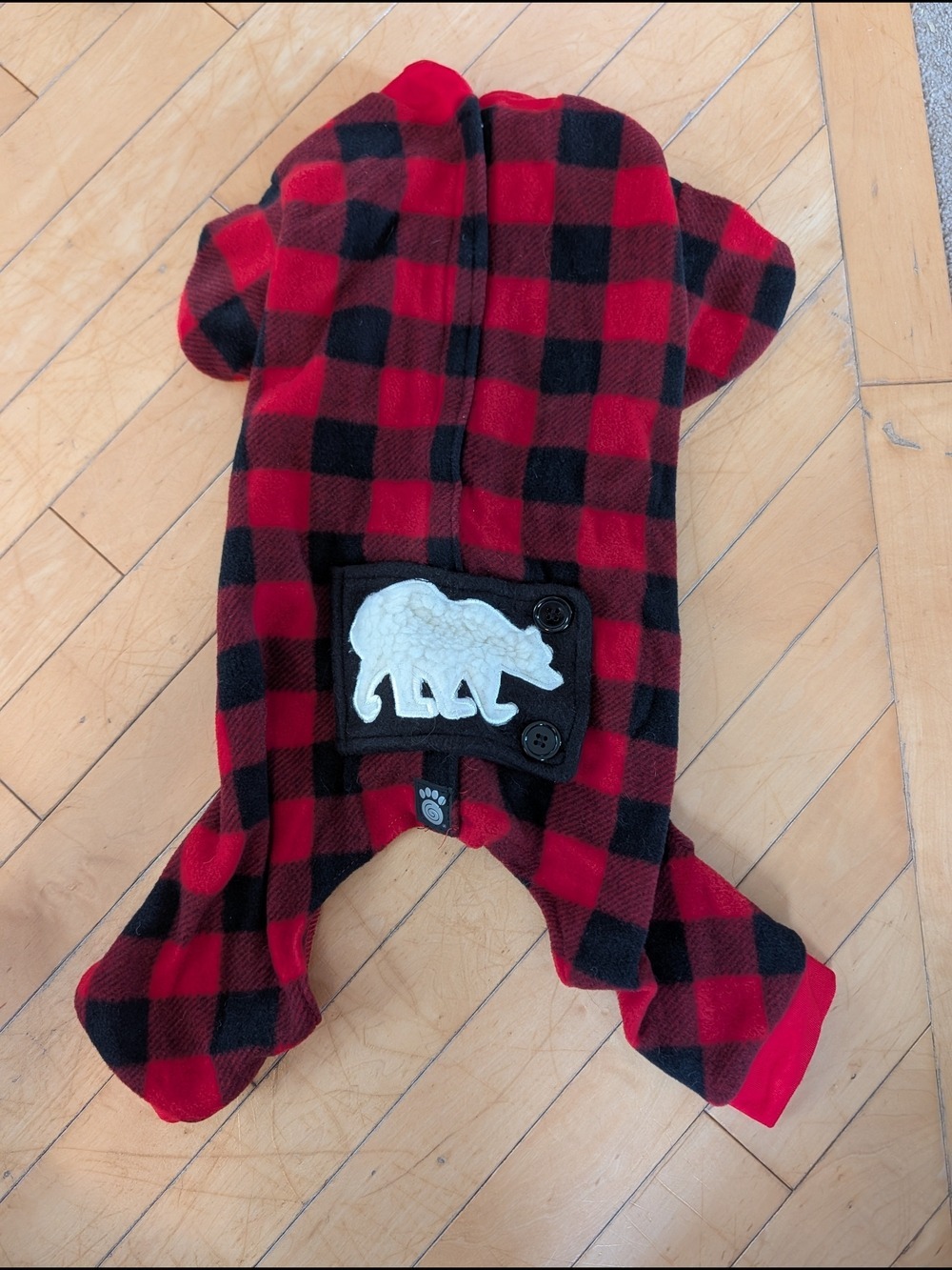 🩵 4/$20 15lb Dog Pajamas Red and Black Buffalo Plaid One-Piece with‎ Bear Patch